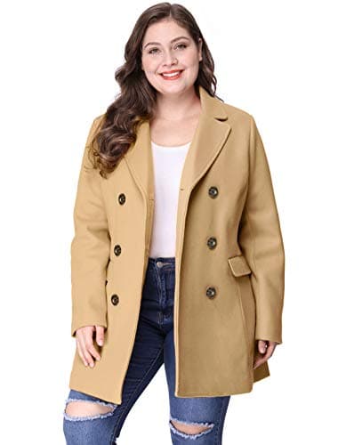 Agnes Orinda Plus Size Notched Lapel Double Breasted Long Coat — Brown