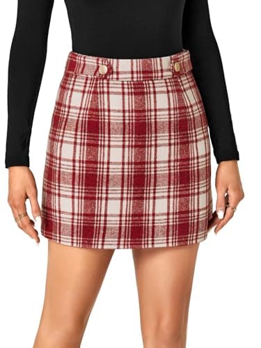 Vrtige Women's High Waist Zipper Plaid Mini Skirt