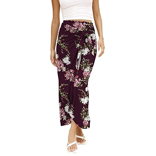 Maxi Skirt High Waist Wrap Pencil Long Skirts for Women — B-04 Fp Wine Red
