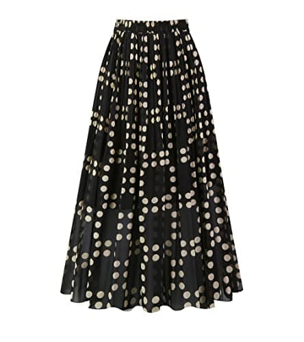 Chic Women's Chiffon Pleated A-Line Midi Skirt — Black Dot