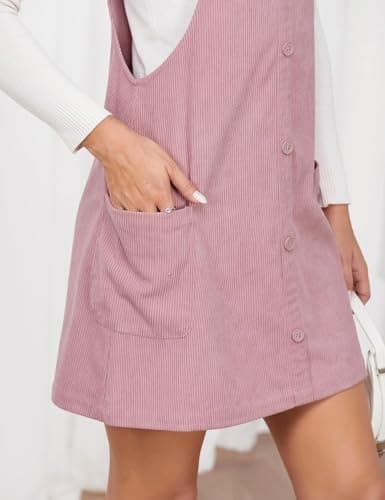 IDEALSANXUN Women's Pockets Corduroy Button Down Overall Dress
