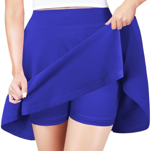 PUKAVT Women's A-Line Mini Flared Stretchy Skater Party Skirt — Royal Blue With Shorts