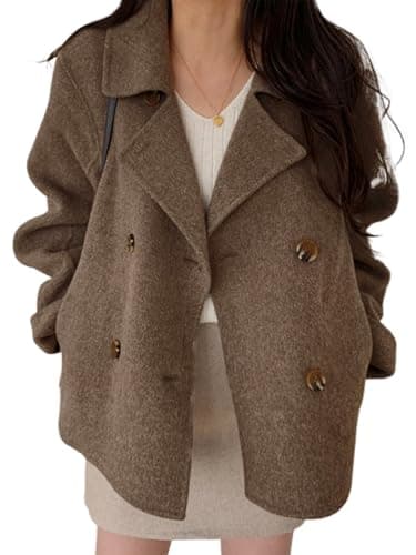 IDEALSANXUN Women's 2024 Fall Winter Short Wool Trench Coats & Pea Coats