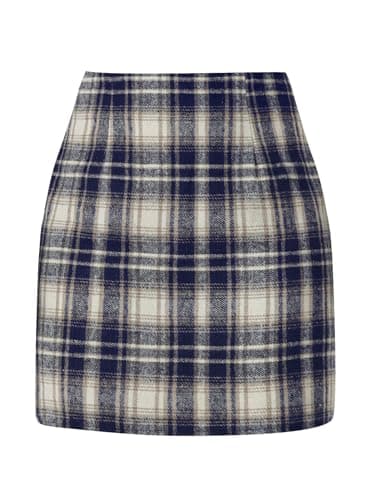 Scacto Women's High-Waisted Zipper Side Plaid Mini Skirt — Blue