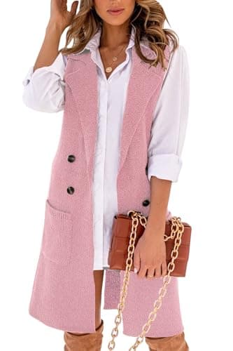 Women's Long Knit Sweater Vest for Fall and Winter — Pink