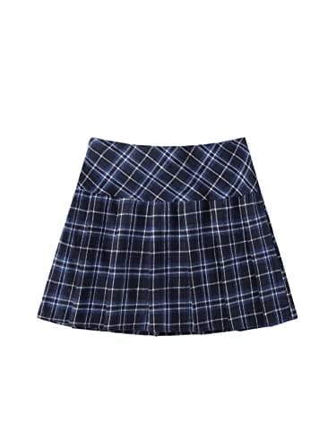 Women's Casual Plaid High Waist A-Line Mini Skirt for WDIRARA — Tartan Navy Blue