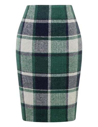 2024 Fall/Winter Plaid Midi Skirt for Women — Green 02