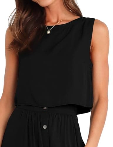 IDEALSANXUN Women's Crop Top Spring Summer Crewneck Cute Tank Top — Black