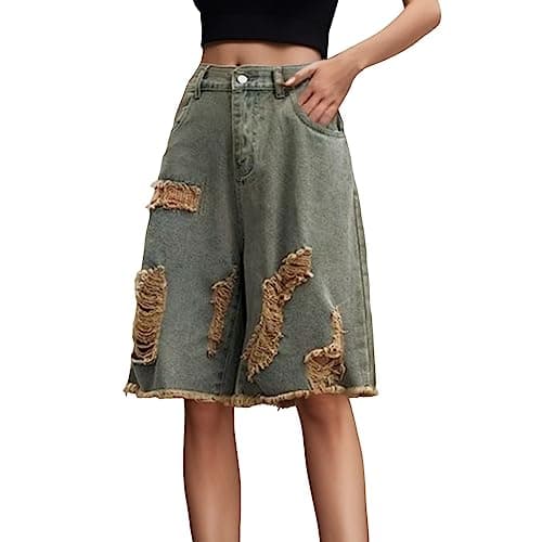 Women's Knee Length Distressed Denim Shorts