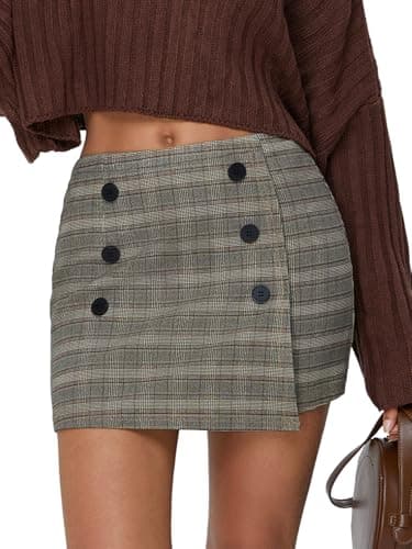 Plaid Bodycon Mini Skirts for Women: Trendy Winter Y2K Fashion — Khaki