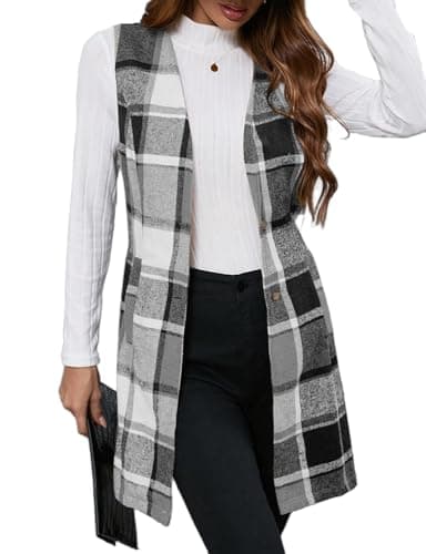 Plaid Vest for Women: Sleeveless Trench Coat for Fall/Winter — Grey