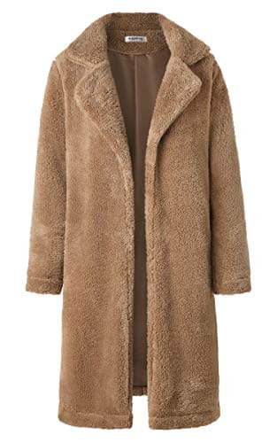 Angashion Women's Fuzzy Fleece Lapel Open Front Long Cardigan Coat