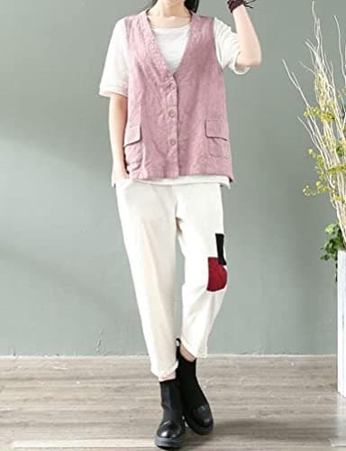 Cotton Linen Sleeveless Vest Women Fashion Casual Blazer
