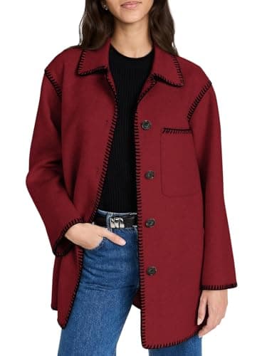 Yousify Women's Mid Length Wool Pea Coat Casual Winter Jacket — Wine Red