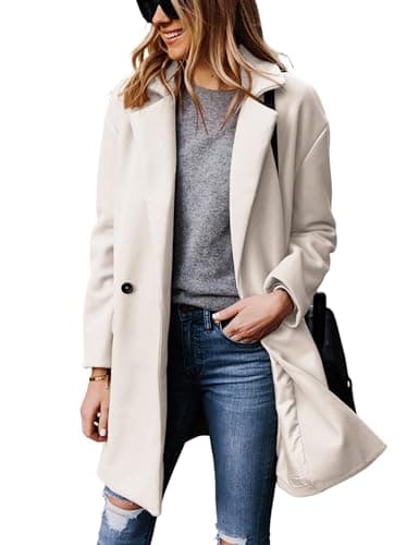 Hooever Women's Notched Lapel Wool Coat Pea Blazer Jacket — Beige