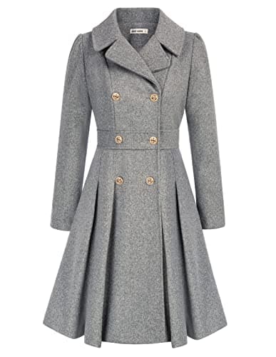 GRACE KARIN Women's Trench Coat Notch Lapel Double Breasted Pea Coat Jacket — Light Grey
