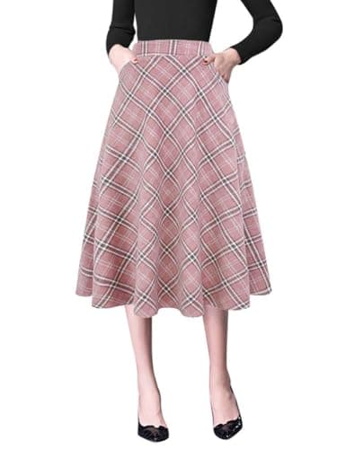 Women's High Waist Wool A-line Midi Skirt — Pink