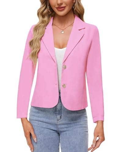 MintLimit Linen Blazer for Women Lightweight Casual Work Jacket — Pink