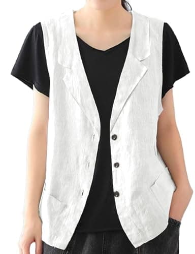Linen Sleeveless Blazer Jacket for Women