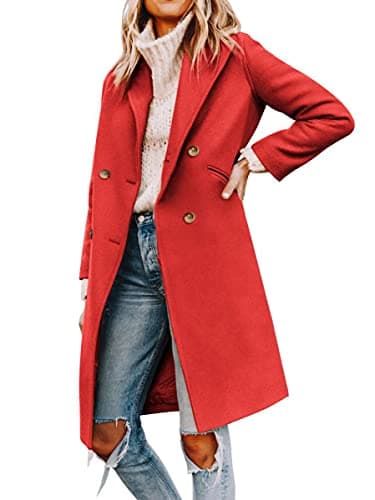 Yousify Women's Double Breasted Winter Pea Coat — 07-red