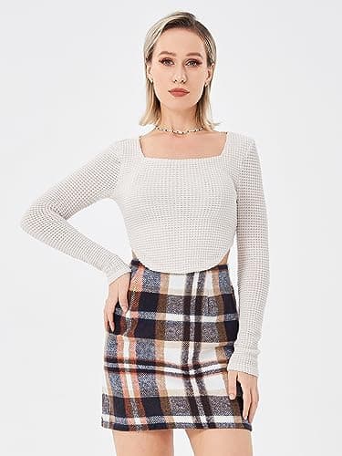 Scacto Women's Casual High Waist Plaid Wool Mini Skirt