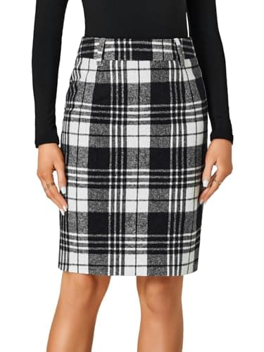 LYANER Women's Elegant Plaid Zippered High Waist Midi Skirt