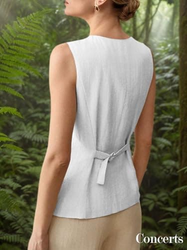 Mina Self 2025 Summer Lightweight Women's Sleeveless Linen Trendy Work Jacket with Pockets