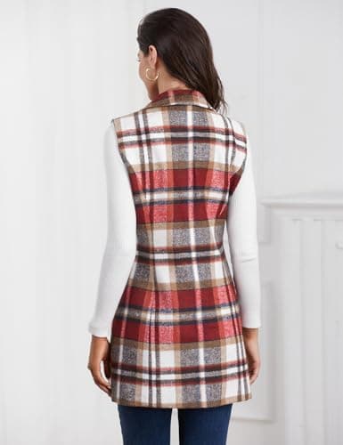 IDEALSANXUN Women's Plaid Sleeveless Blazer Jacket for Fall Winter
