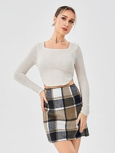 Scacto Women's High-Waisted Zipper Side Plaid Mini Skirt