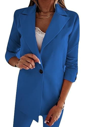 WIWIQS Women's Comfortable Long-Sleeve Open Front Blazer Suit — Slim Blue