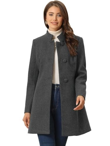 Allegra K Women's Mid-Long Winter Stand Collar Overcoat — Deep Grey