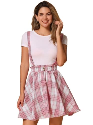 Allegra K Women's Christmas Plaid Mini Skirt — Pink White
