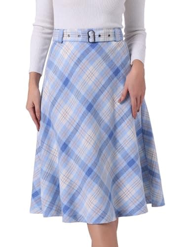 Allegra K Women's Vintage Tartan A-Line Midi Skirt — Light Blue