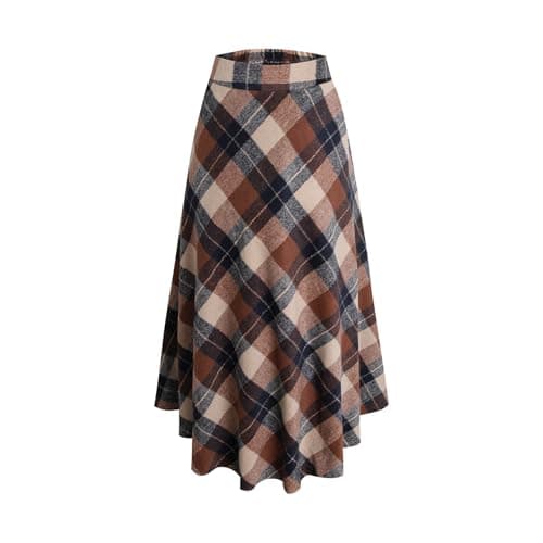 Artykey Women's High Waist Warm Plaid Wool Maxi Skirt S-3XL — 889 Khaki