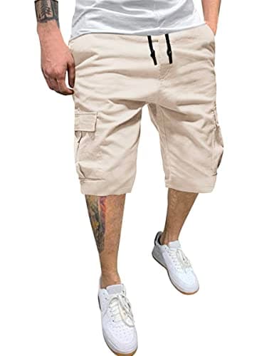IDEALSANXUN Men's Casual Cotton Cargo Shorts for Summer — Beige