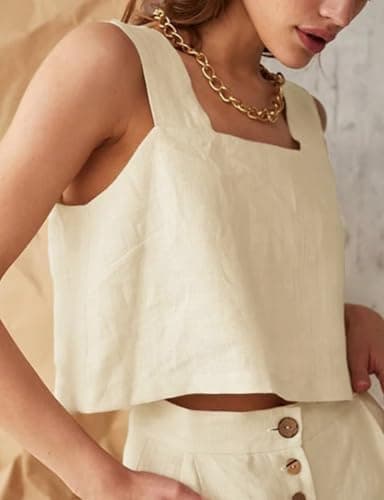 IDEALSANXUN Women's Summer Linen Square Neck Tank Top
