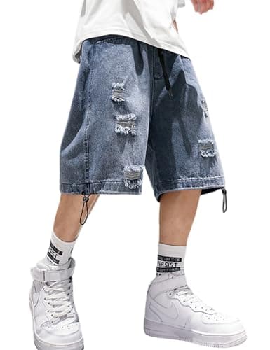 FCOOLYEET Mens Y2K Ripped Baggy Shorts Aesthetic Jeans