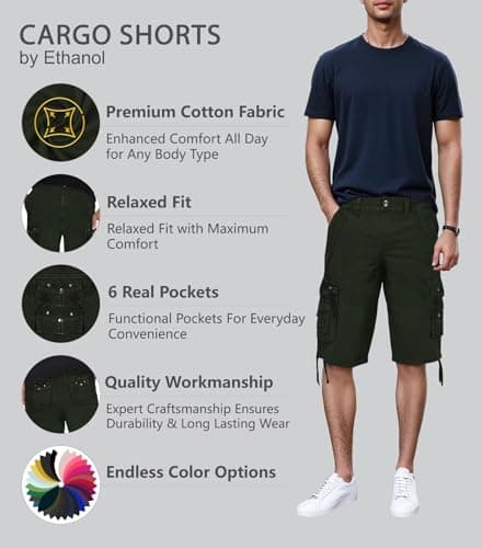 FAIRFAX Ethanol Fried-Denim Mens Belted Cargo Shorts