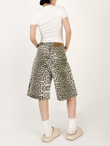 Vintage Y2k Leopard Print Oversized Jean Shorts
