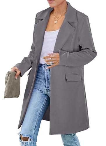 PrettyGarden Women's 2025 Long Sleeve Blazer Jackets Lapel Pockets Casual Work Outerwear — Grey