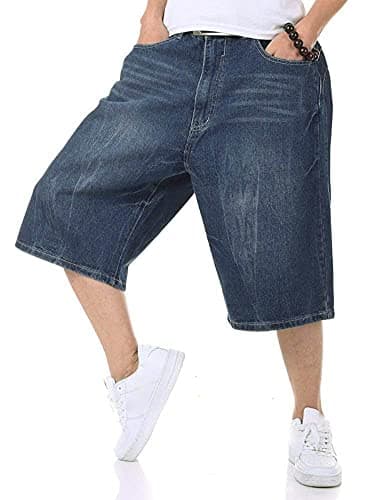 IDEALSANXUN Men's Baggy Casual Long Denim Jorts Shorts Loose Fit Trendy Styles — Dark Blue