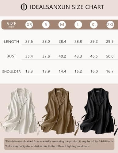 IDEALSANXUN Women's Oversized Cotton Linen Sleeveless Blazer Waistcoat