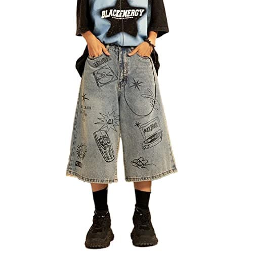 POHADON Y2K Aesthetic Baggy Jeans Shorts Vintage Grunge Streetwear Unisex — Graffiti