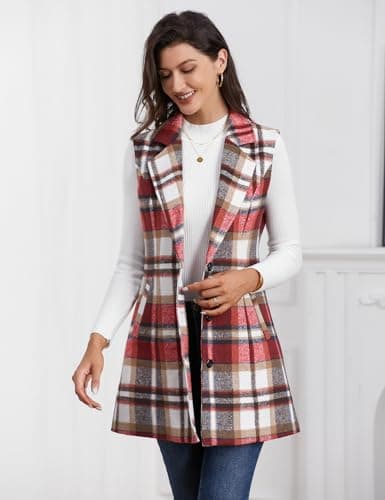 IDEALSANXUN Women's Plaid Sleeveless Blazer Jacket for Fall Winter