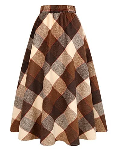 IDEALSANXUN Women's A-Line Plaid Wool Skirts with Elastic Waist