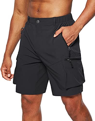 Men's Pudolla Quick-Dry Hiking Cargo Shorts with Multi Pockets for Camping and Travel — Black