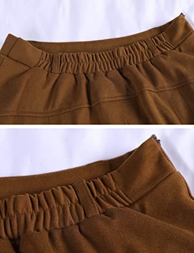 Tanming Women's Winter High Waist Pleated Wool Midi Skirt with Belt Loops