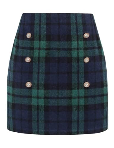 IDEALSANXUN Women's Plaid Mini Wool Skirt for Fall Winter