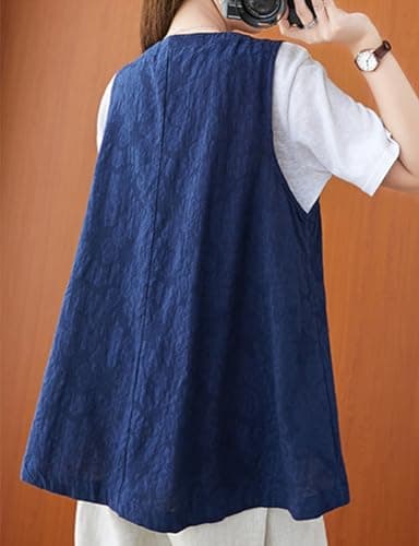 IDEALSANXUN Women's Jacquard Linen Vest Jackets Tops