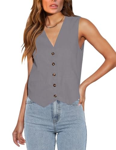 Floral Find Women's Casual Sleeveless V-Neck Business Vest with Pocket — Light Gray